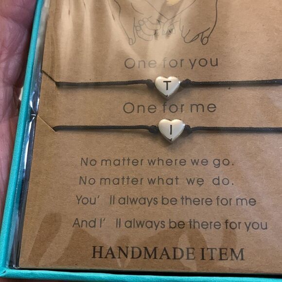 One pair Pinky Promise bracelets with adjustable silk cord.  Initials “T” & “I” - Picture 4 of 4